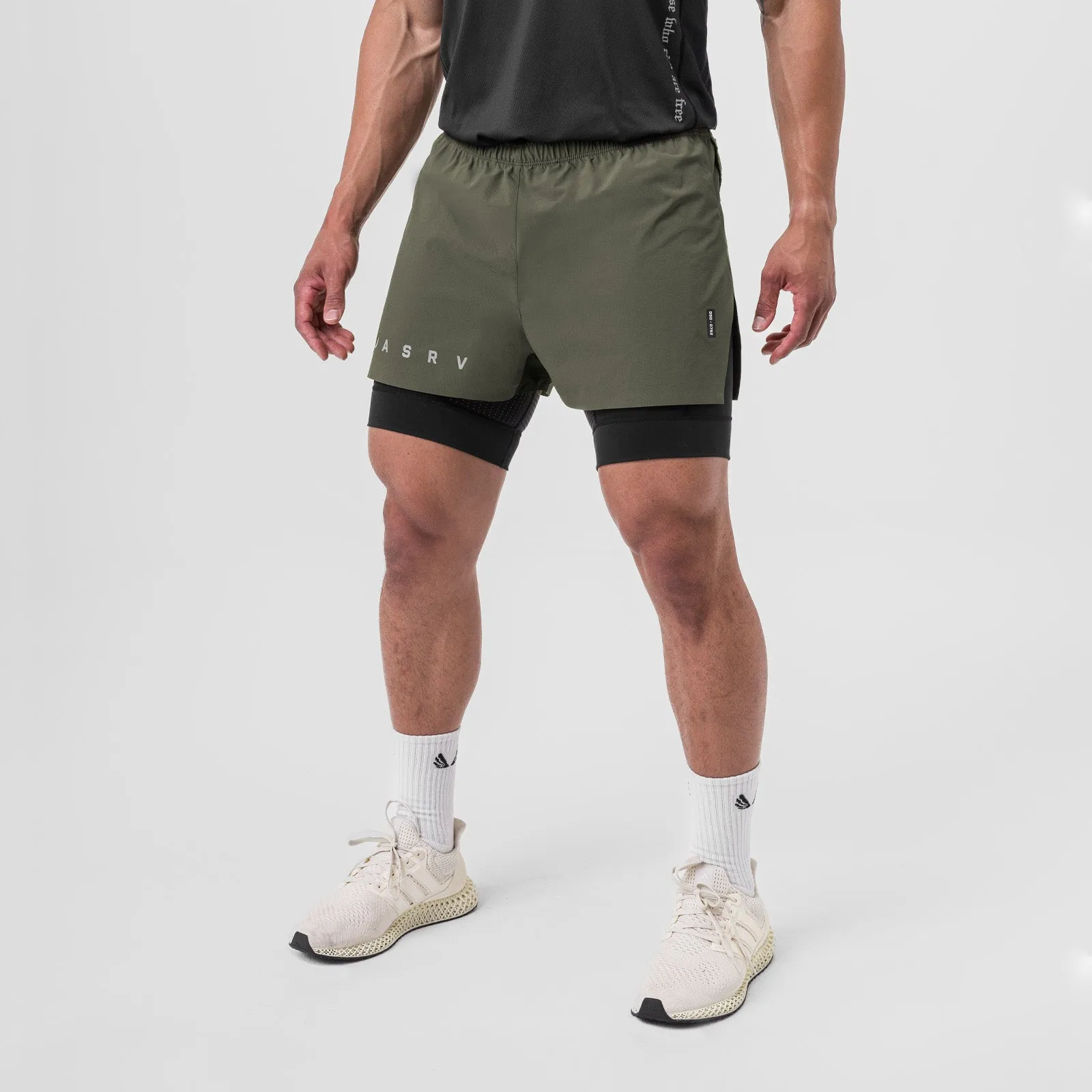 0752. Ripstop 3" High Split Liner Short - Olive/Black