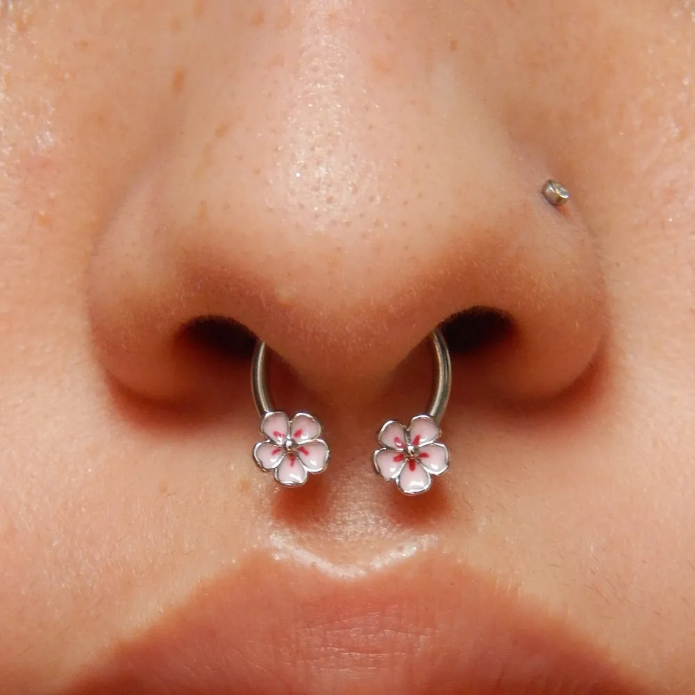 16G Spring Sakura Horseshoe Septum Ring