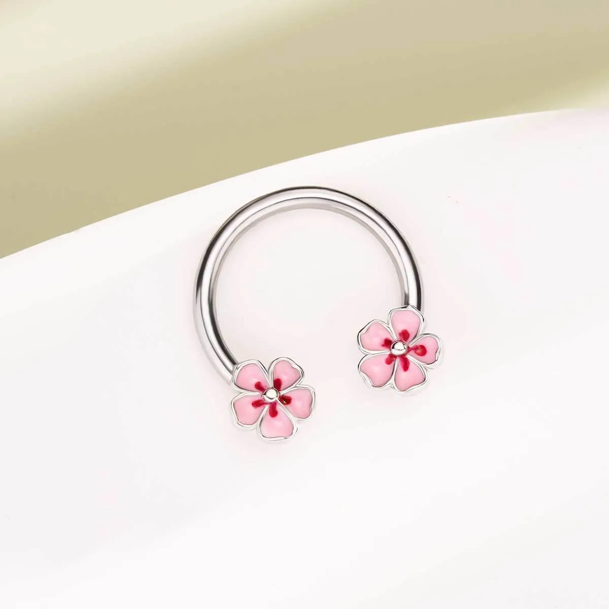 16G Spring Sakura Horseshoe Septum Ring