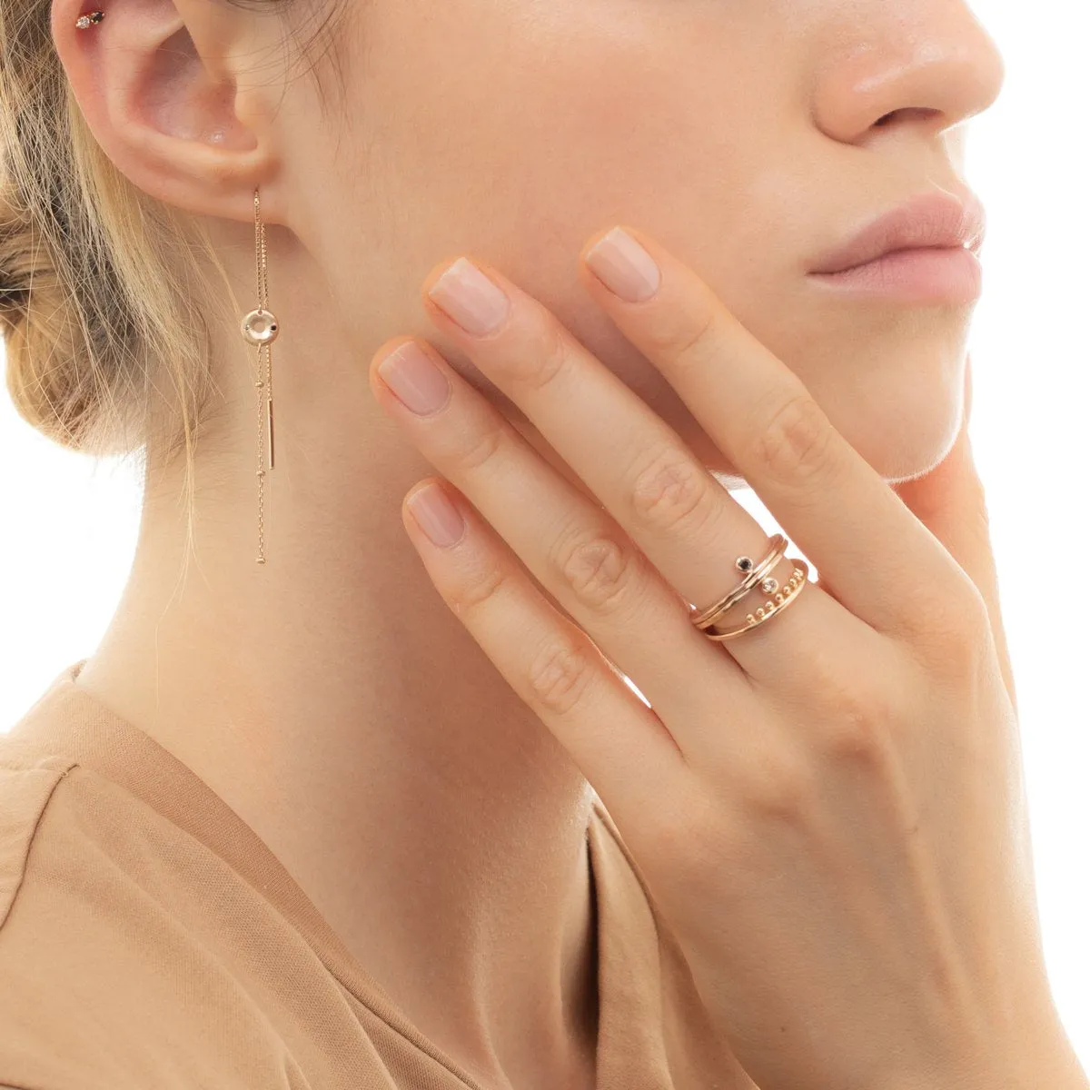 18k "Bird of Paradise" Double Stone Earring White and Black Diamond