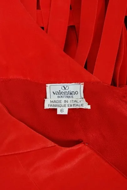 1992 Valentino Boutique Red Silk Low-Plunge Birdcage Cut-Out Backless Maxi Dress