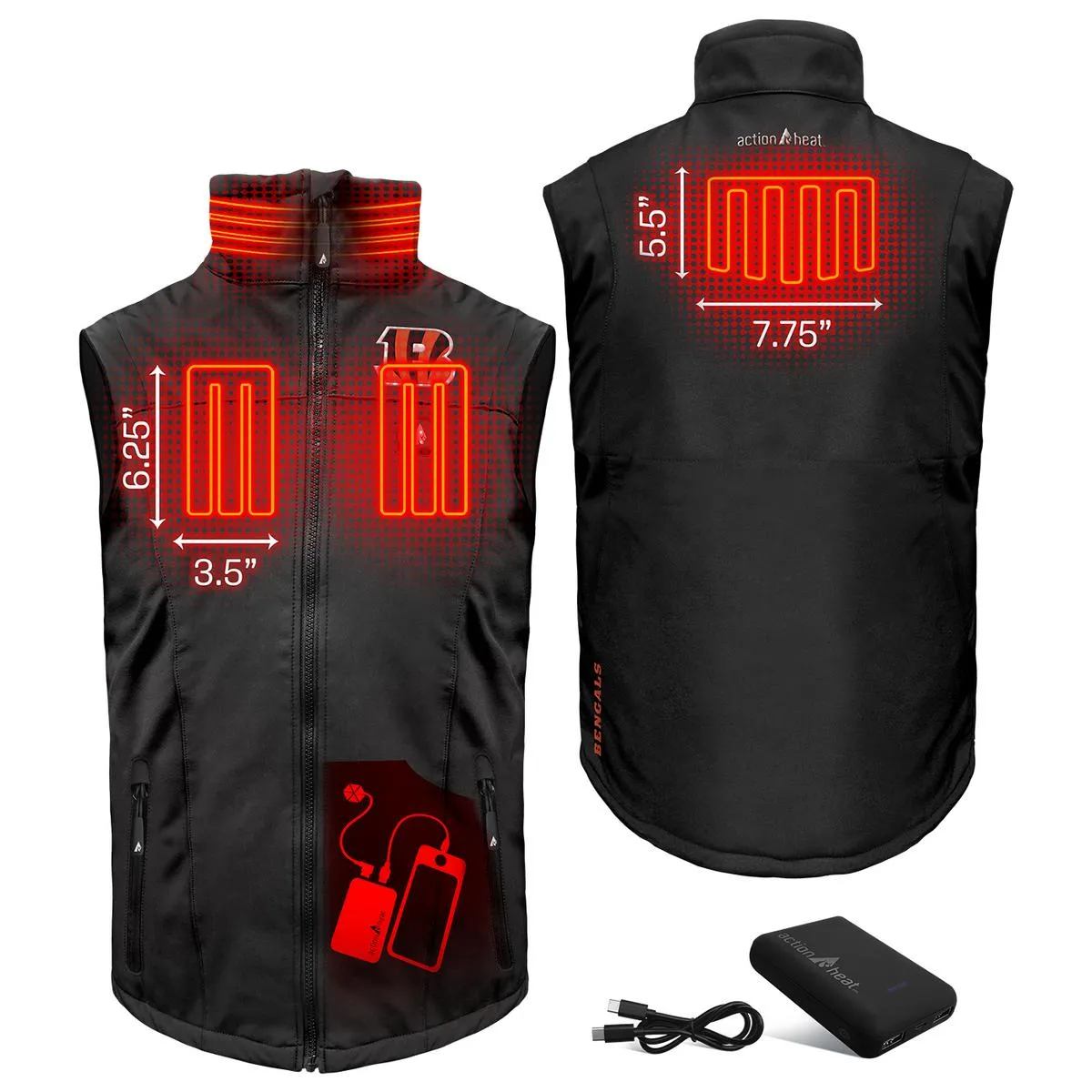 ActionHeat Cincinnati Bengals 5V Men's Softshell Battery Heated Vest