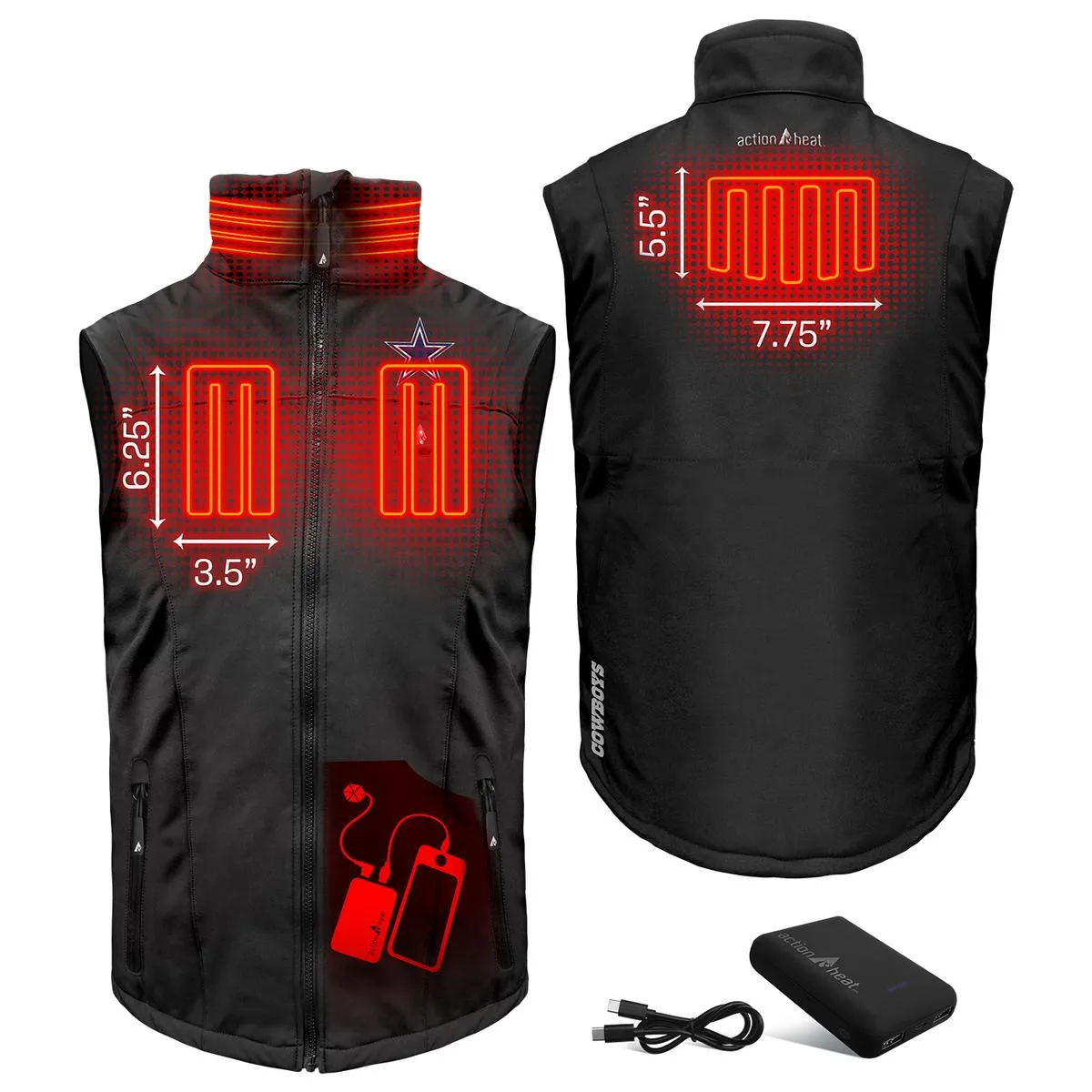 ActionHeat Dallas Cowboys 5V Men's Softshell Battery Heated Vest