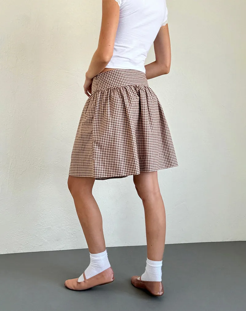 Adinda Midi Skirt in Mini Gingham Brown