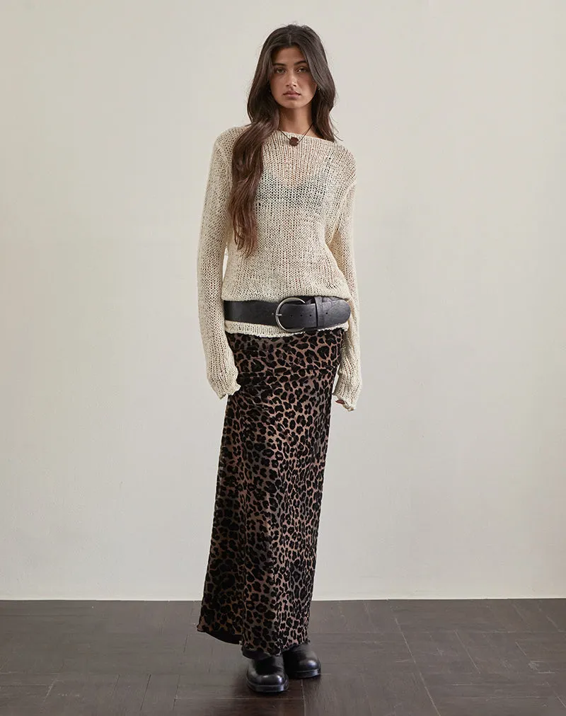 Alfreda Maxi Skirt in Flock Mesh Rar Leopard