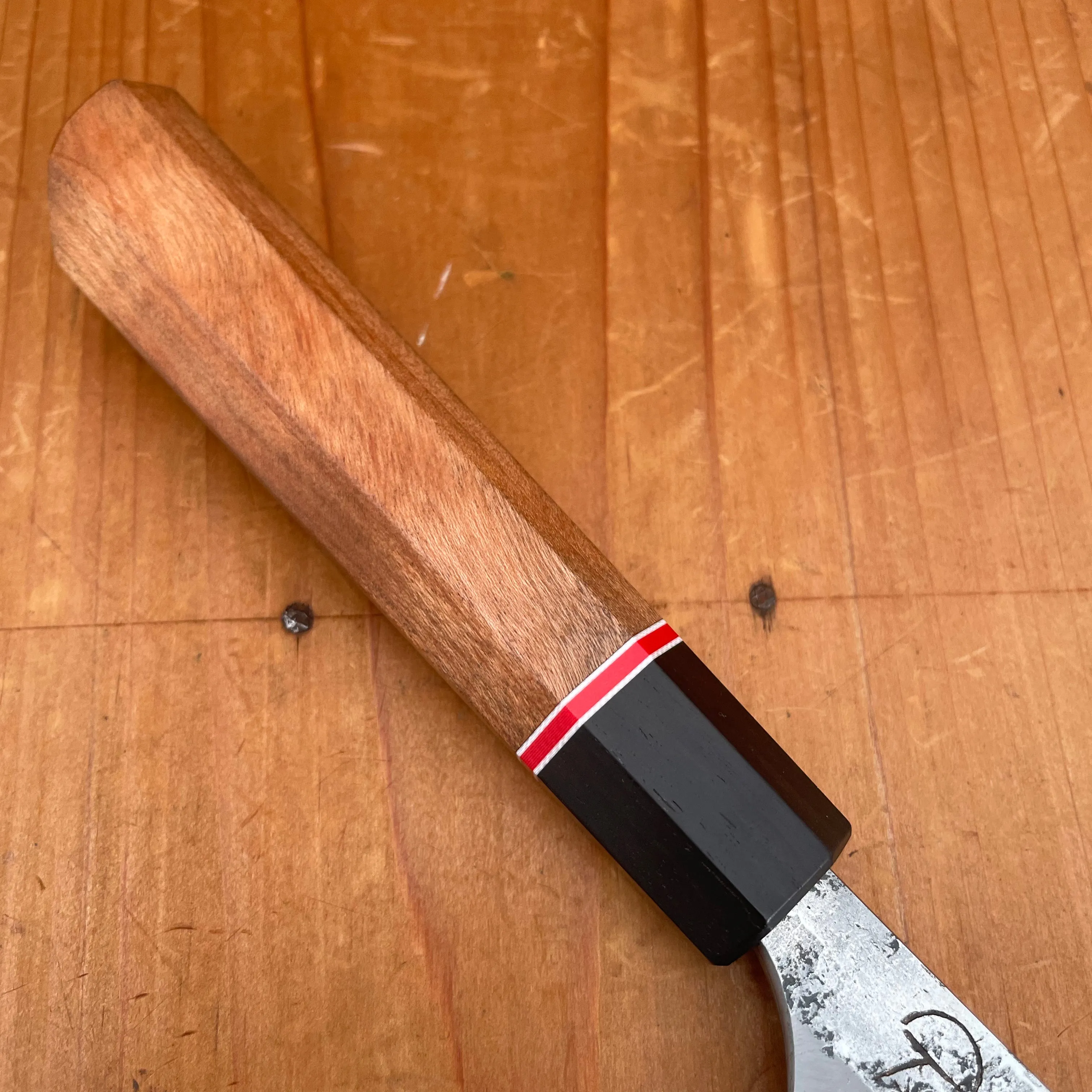 Alma Knife Co. 210mm Sujihiki 410ss Stainless Clad 26C3 Kurouchi Cherry/African Black Wood