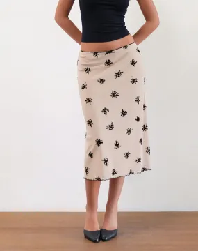 Atira Midi Skirt in Cluster Ditsy Floral Flock Nude