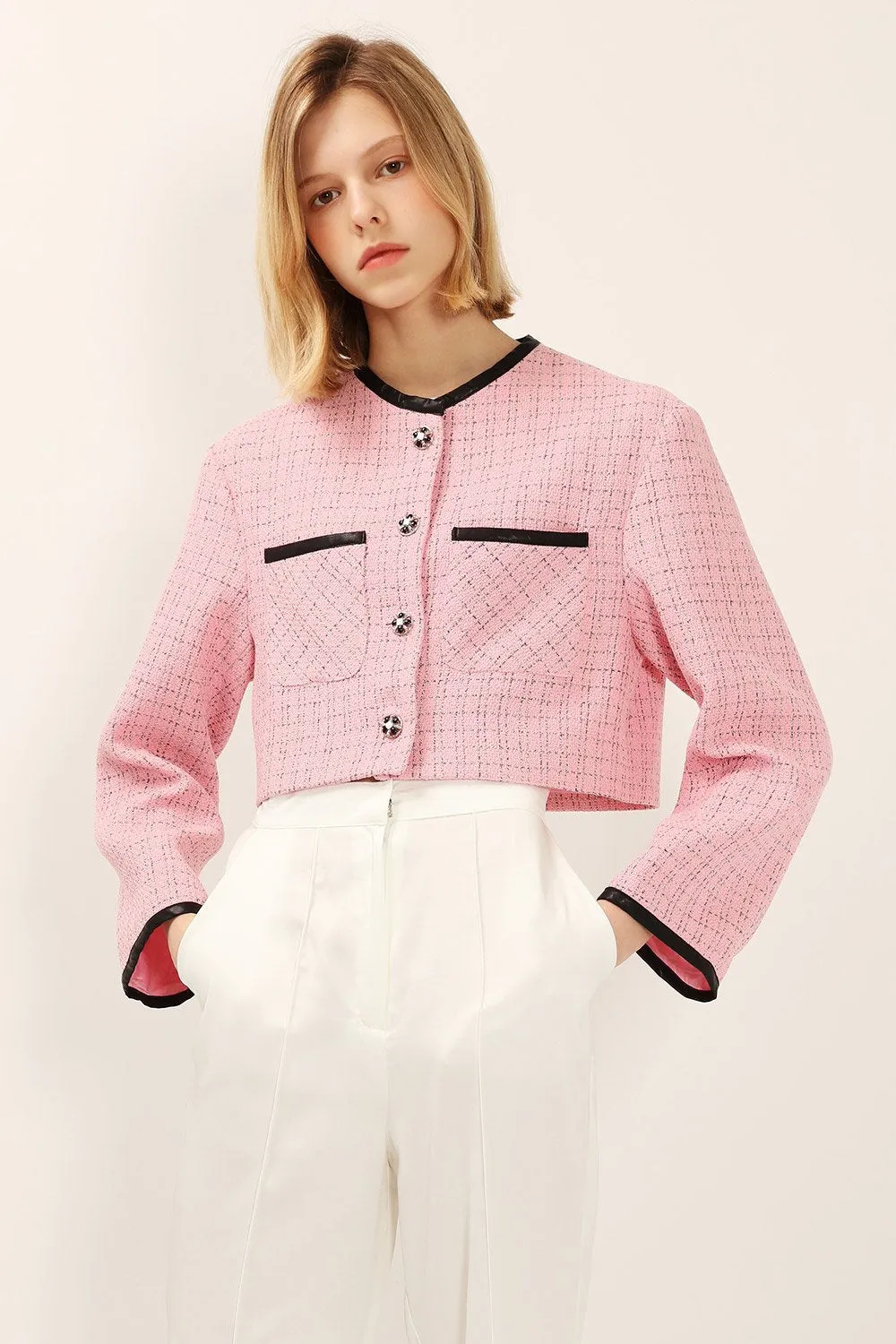 Ava Contrast Trim Cropped Tweed Jacket