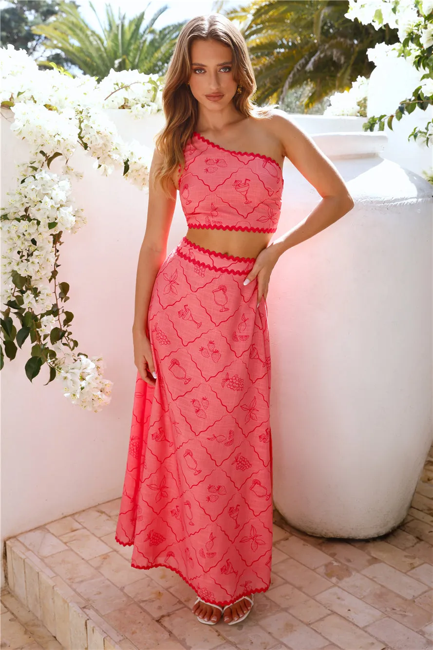 Cali Valley One Shoulder Crop Top Pink