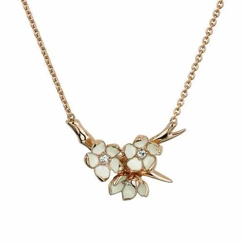 Cherry Blossom Flower Posey Pendant - Rose Gold Vermeil & Diamond