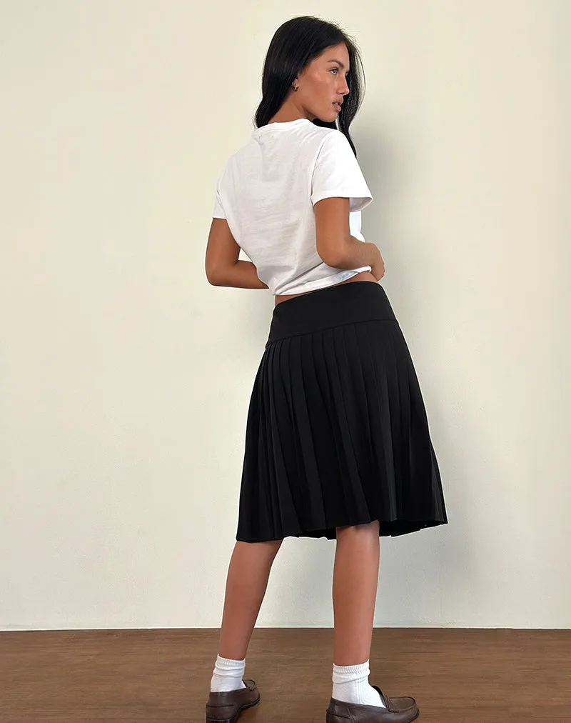 Citrani Pleated Midi Skirt in Black