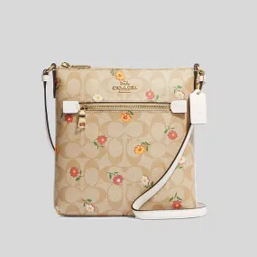 Coach Mini Rowan File Bag In Signature Canvas With Nostalgic Ditsy Print Light Khaki Multi RS-CH479