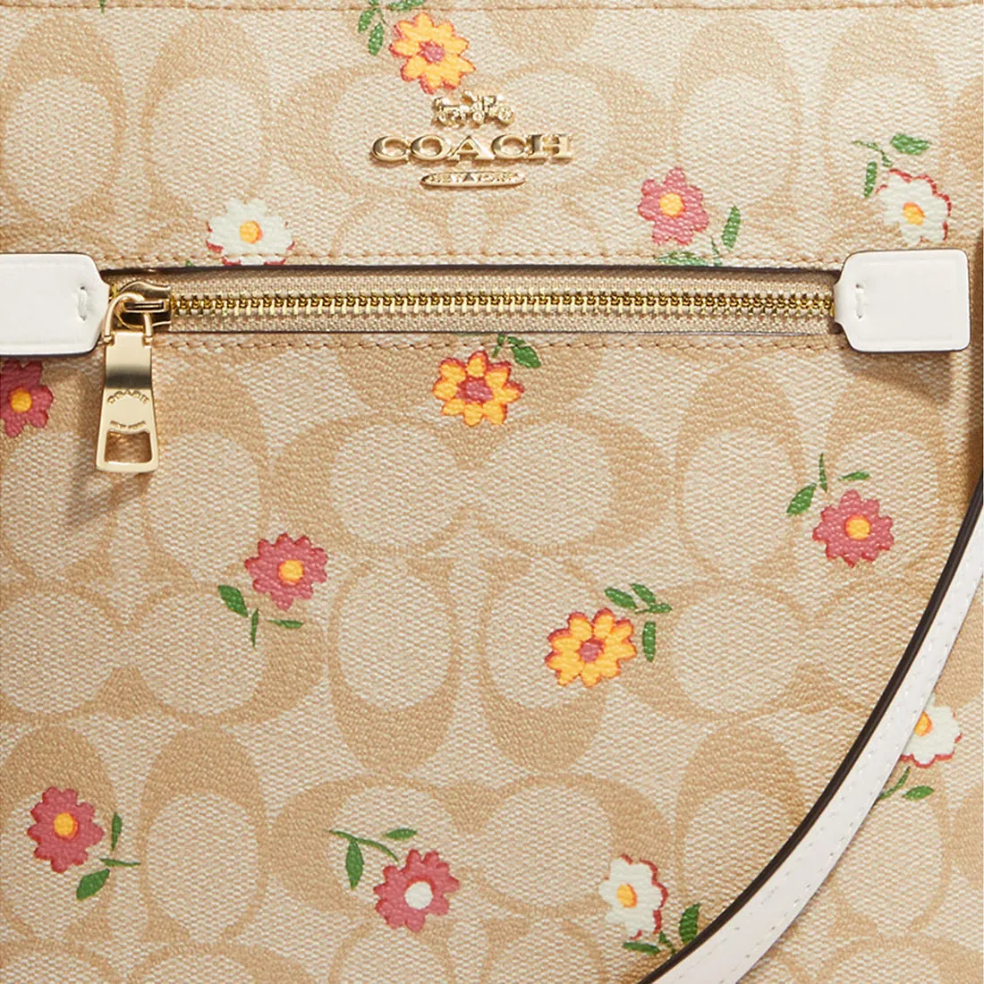 Coach Mini Rowan File Bag In Signature Canvas With Nostalgic Ditsy Print Light Khaki Multi RS-CH479