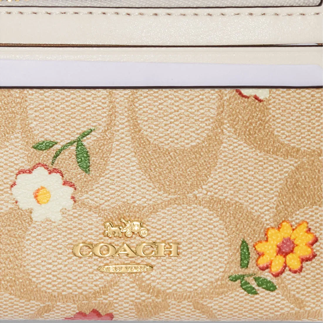 Coach Mini Skinny Id Case In Signature Canvas With Nostalgic Ditsy Print Light Khaki Multi RS-CH481