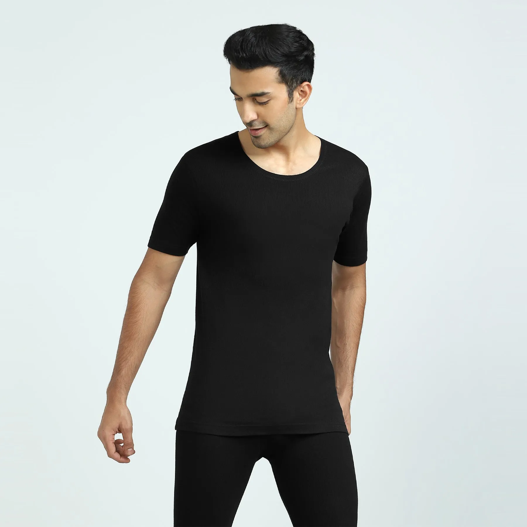 Cotton Rich Thermal Short Sleeve Vest Pitch Black