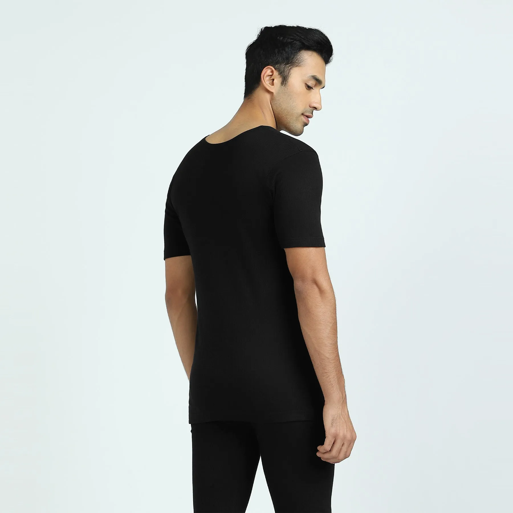 Cotton Rich Thermal Short Sleeve Vest Pitch Black