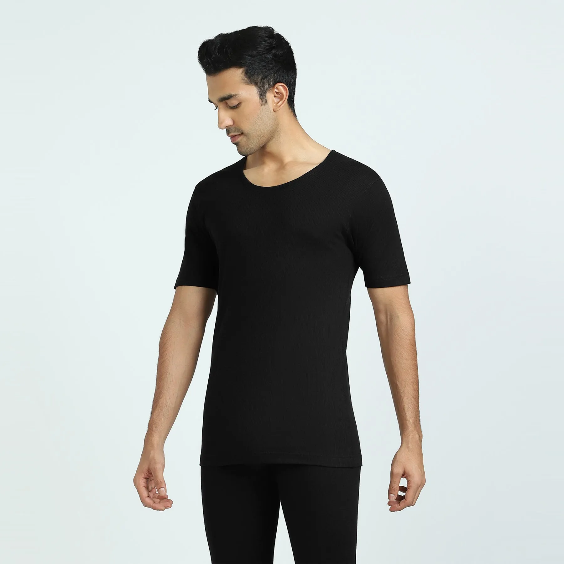 Cotton Rich Thermal Short Sleeve Vest Pitch Black