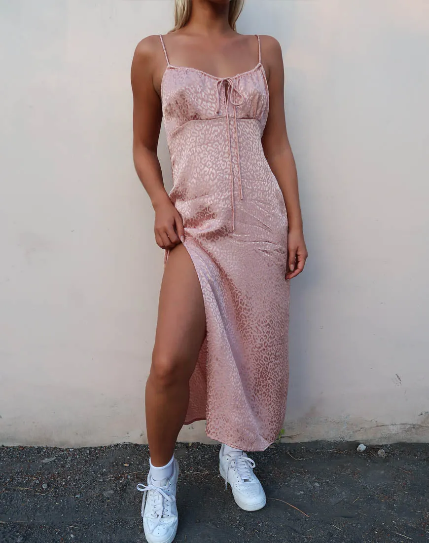 Cypress Midi Dress in Satin Cheetah Dusty Pink