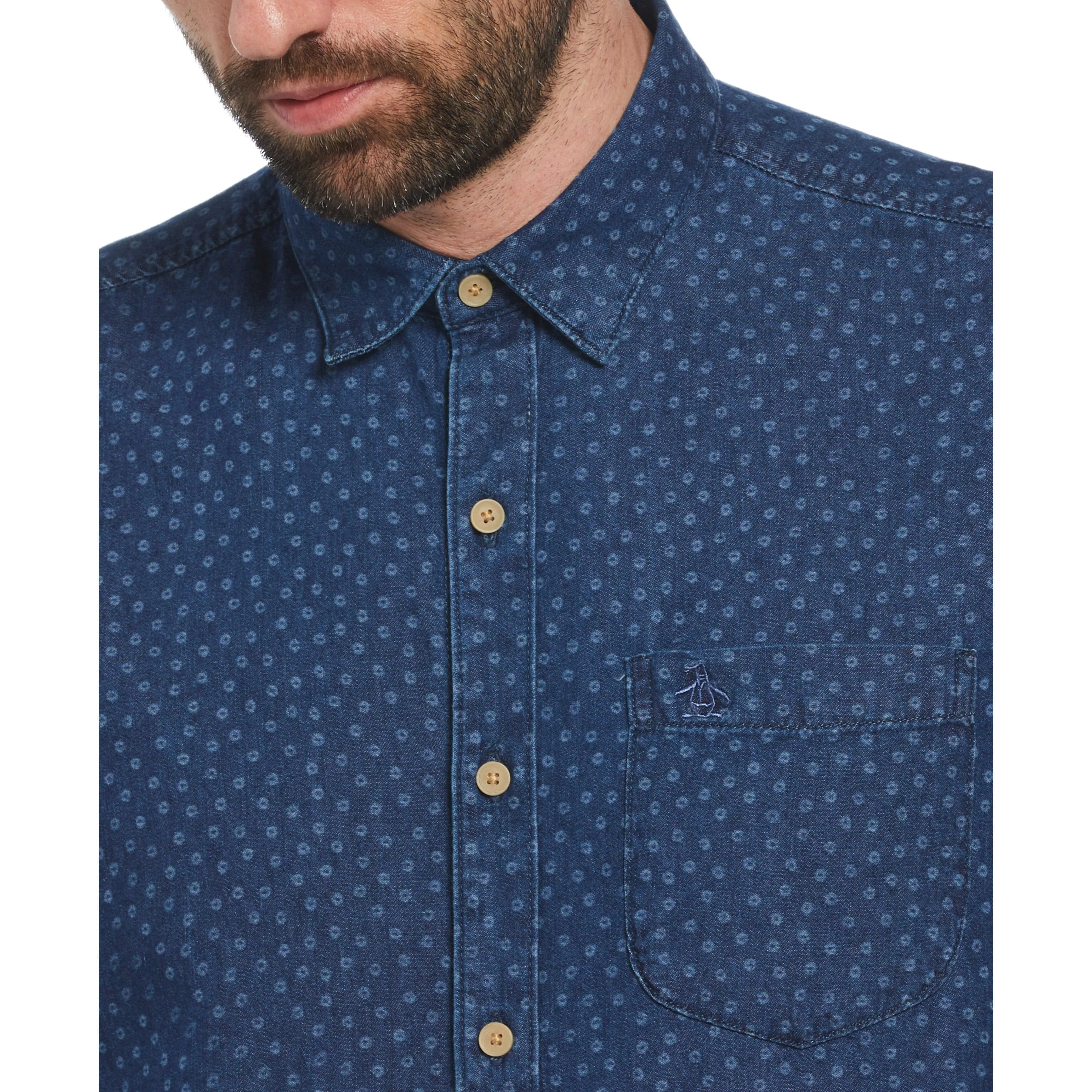 Ditsy Dot Print Indigo Denim Shirt