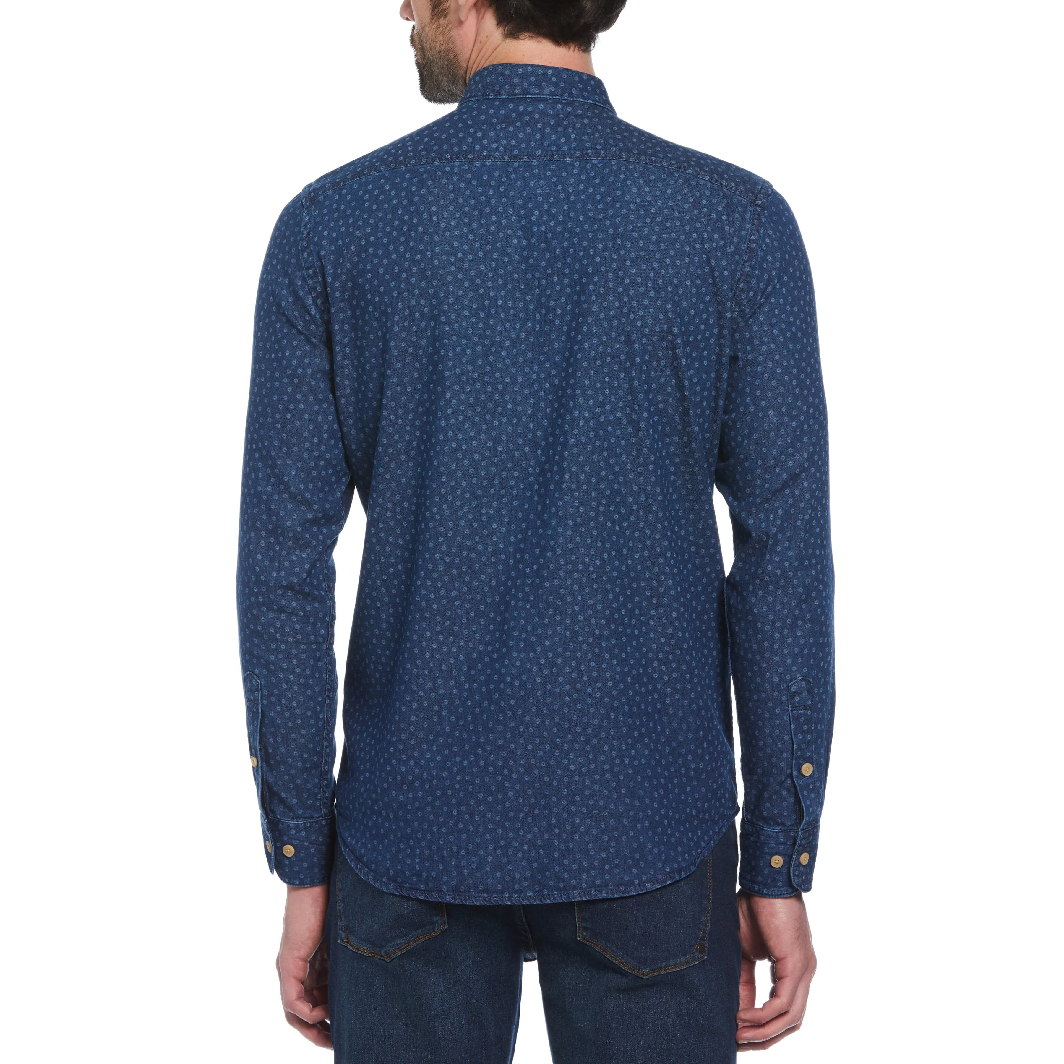 Ditsy Dot Print Indigo Denim Shirt