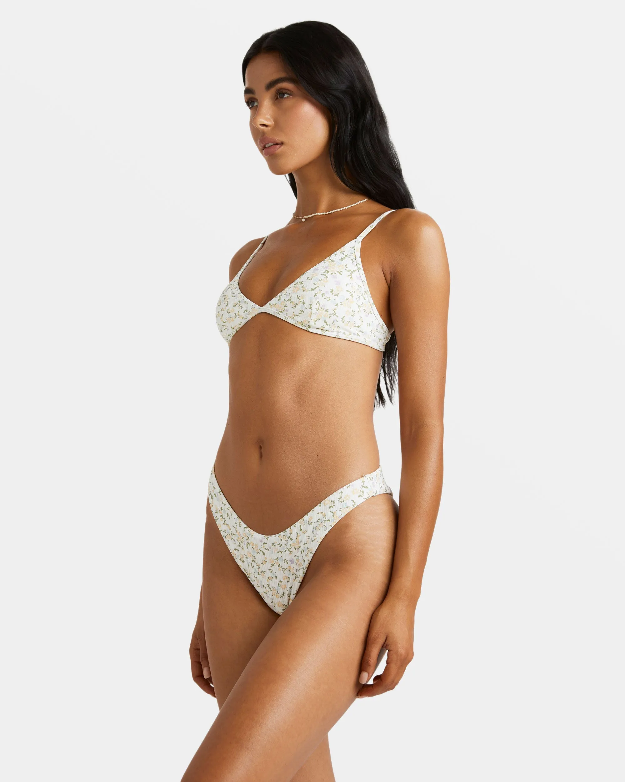 Ditsy Rib Tri Bikini Top - Whisper White