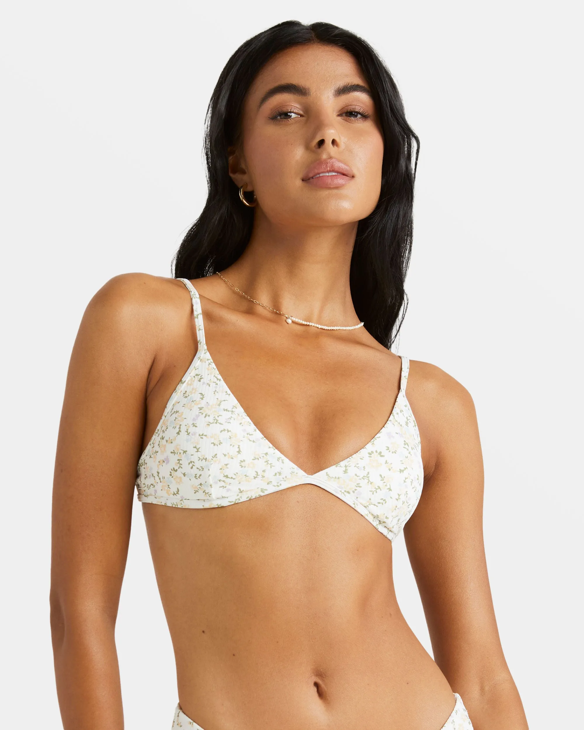 Ditsy Rib Tri Bikini Top - Whisper White