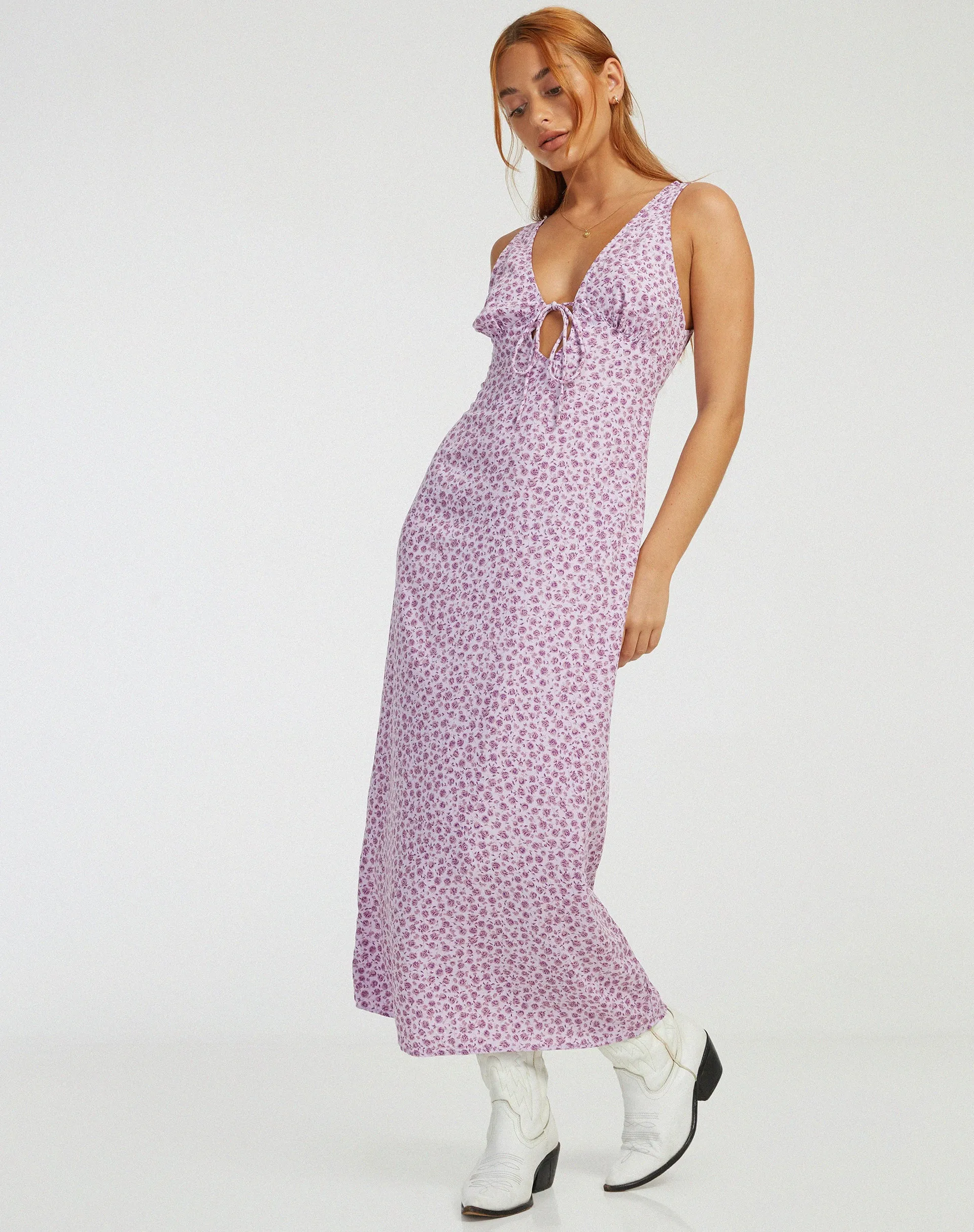 Fiaso Midi Dress in Ditsy Rose Lilac