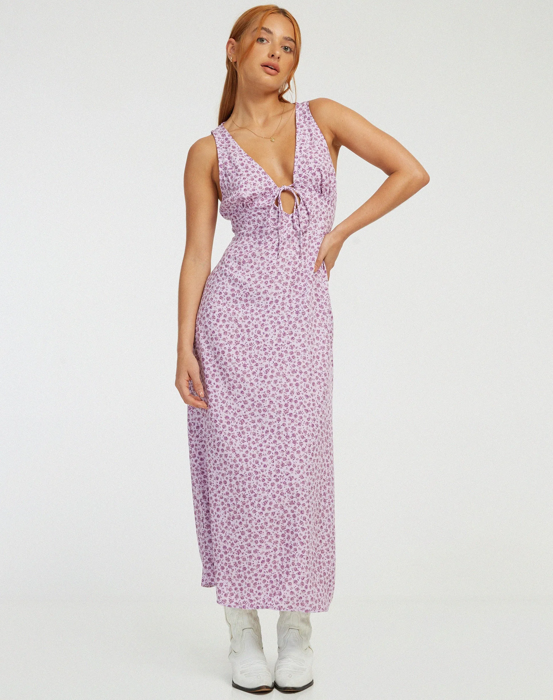 Fiaso Midi Dress in Ditsy Rose Lilac