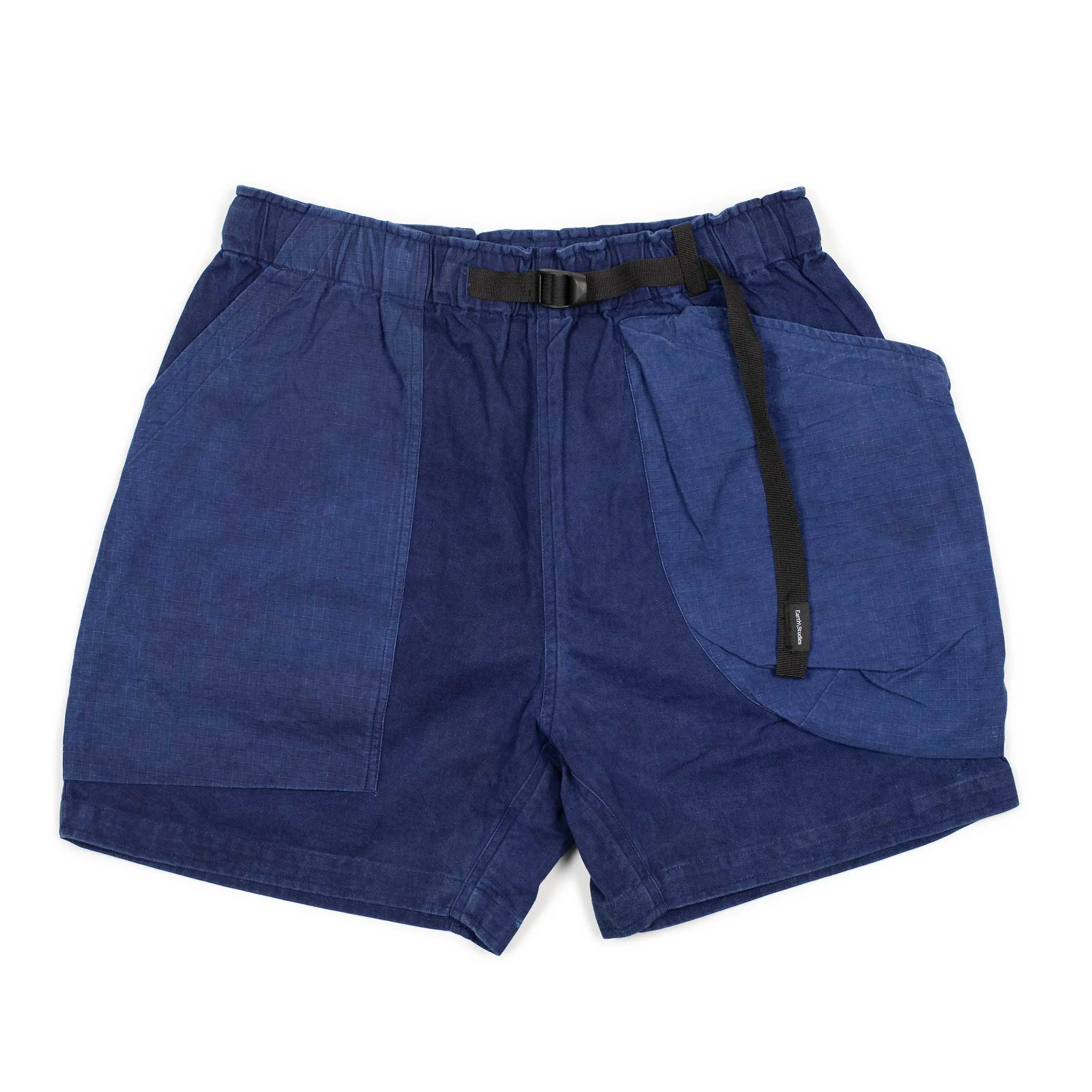 Field shorts in natural indigo paneled cotton twill and ripstop