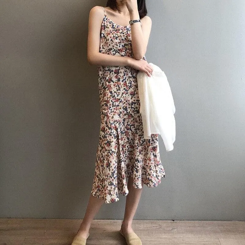 Floral Midi Dress With Spaghetti Straps