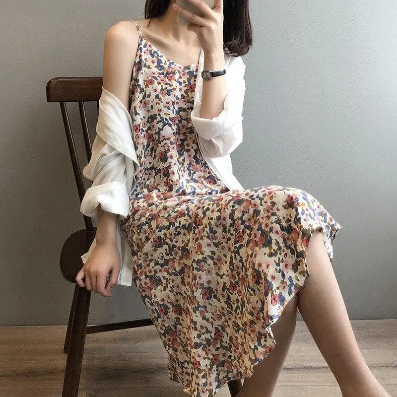 Floral Midi Dress With Spaghetti Straps