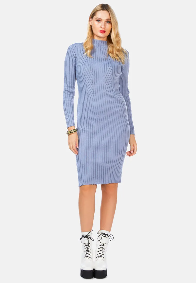 Full Sleeved Rib Knit Bodycon Dress By Ruw