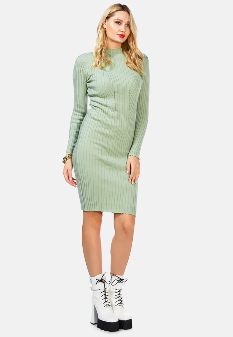 Full Sleeved Rib Knit Bodycon Dress By Ruw