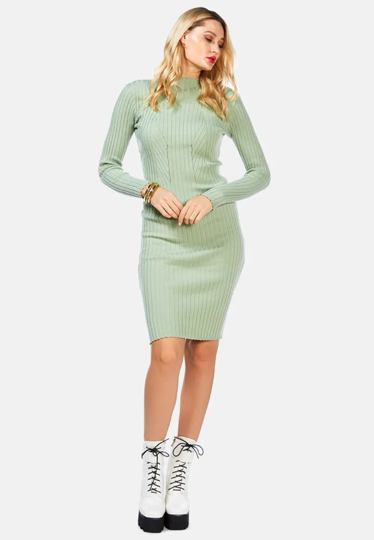 Full Sleeved Rib Knit Bodycon Dress By Ruw