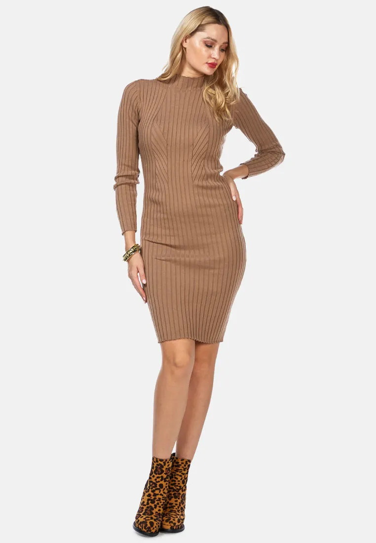 Full Sleeved Rib Knit Bodycon Dress By Ruw