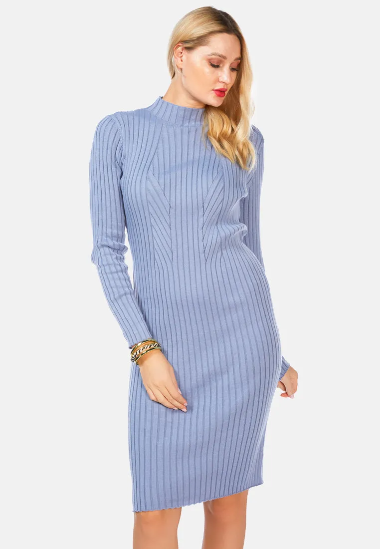 Full Sleeved Rib Knit Bodycon Dress By Ruw