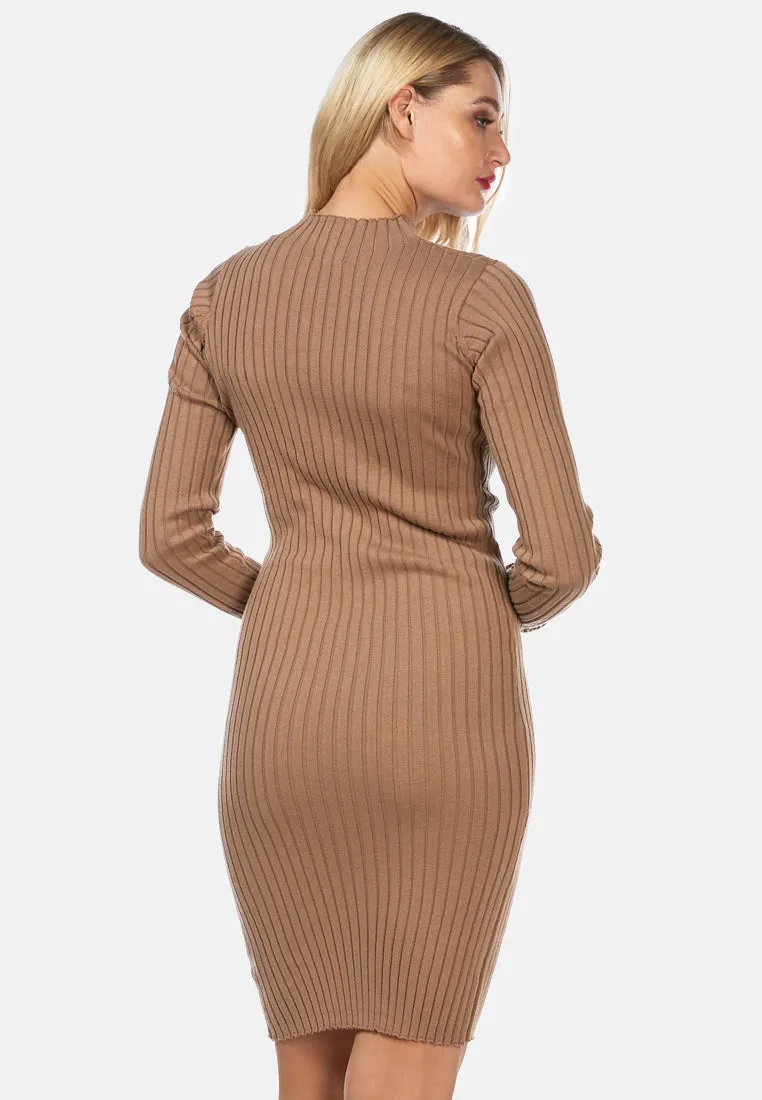 Full Sleeved Rib Knit Bodycon Dress By Ruw