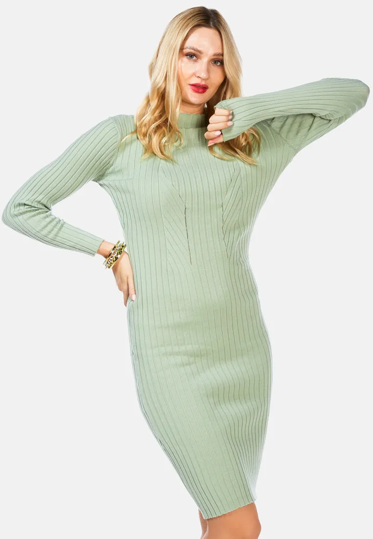 Full Sleeved Rib Knit Bodycon Dress By Ruw