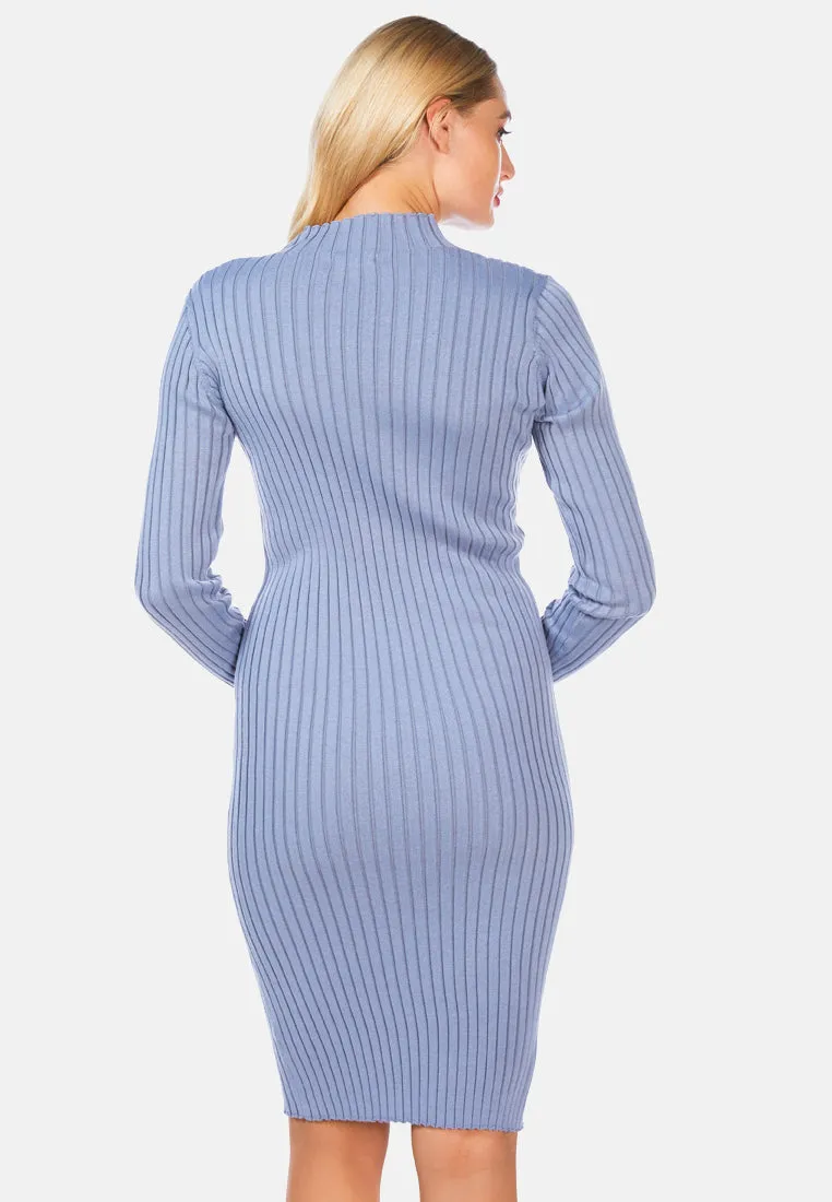 Full Sleeved Rib Knit Bodycon Dress By Ruw