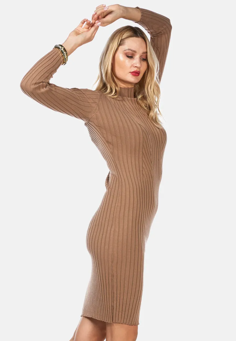 Full Sleeved Rib Knit Bodycon Dress By Ruw