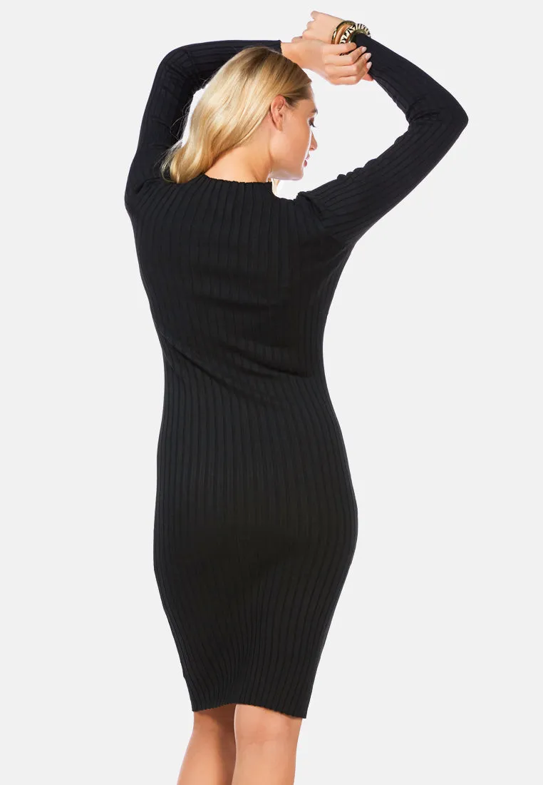 Full Sleeved Rib Knit Bodycon Dress By Ruw