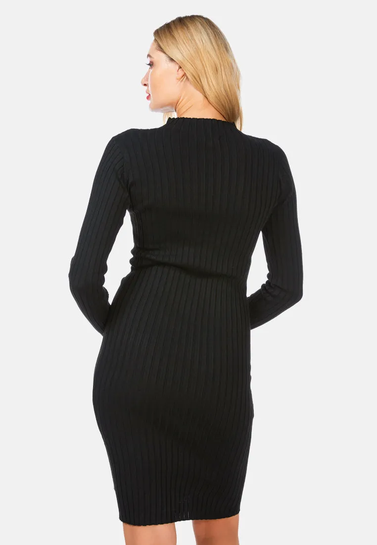 Full Sleeved Rib Knit Bodycon Dress By Ruw