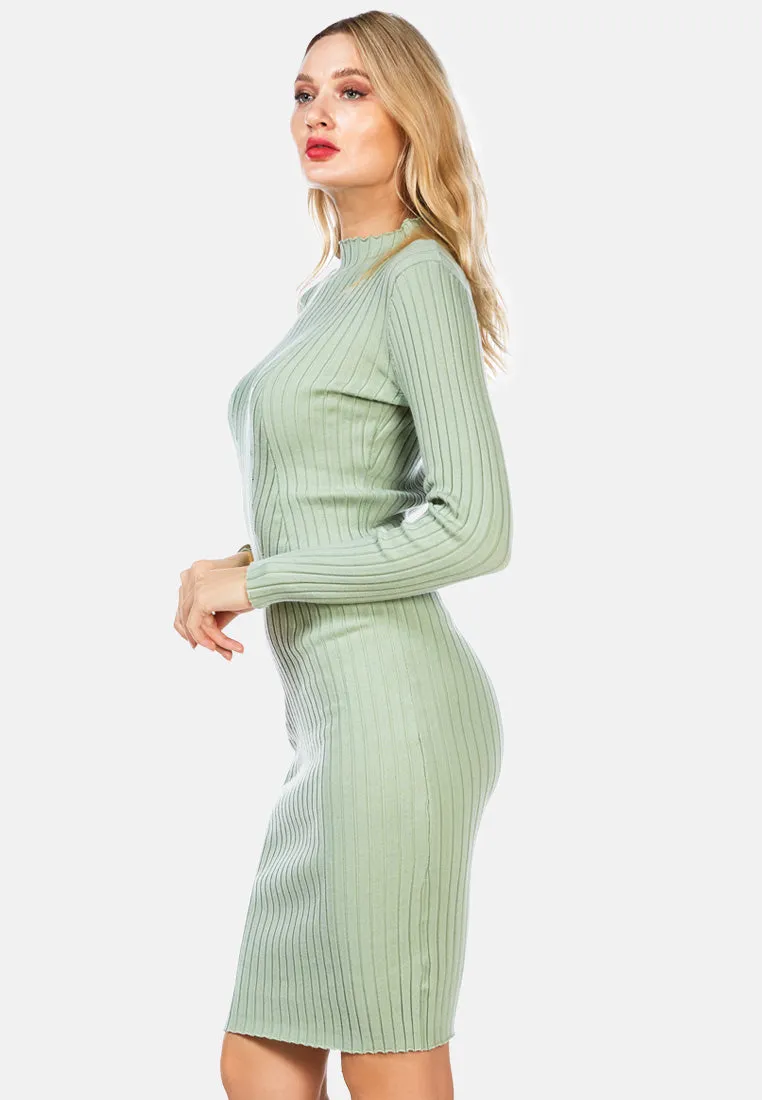 Full Sleeved Rib Knit Bodycon Dress By Ruw