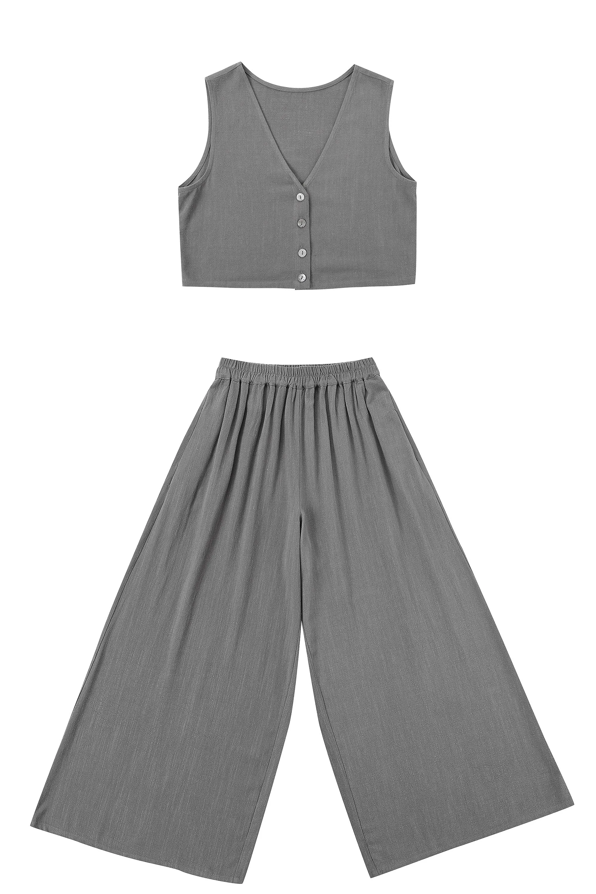 Gray Linen Vest and Pants Set