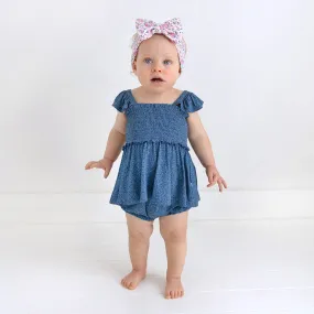 Indigo Denim Smocked Babydoll Bummie Set