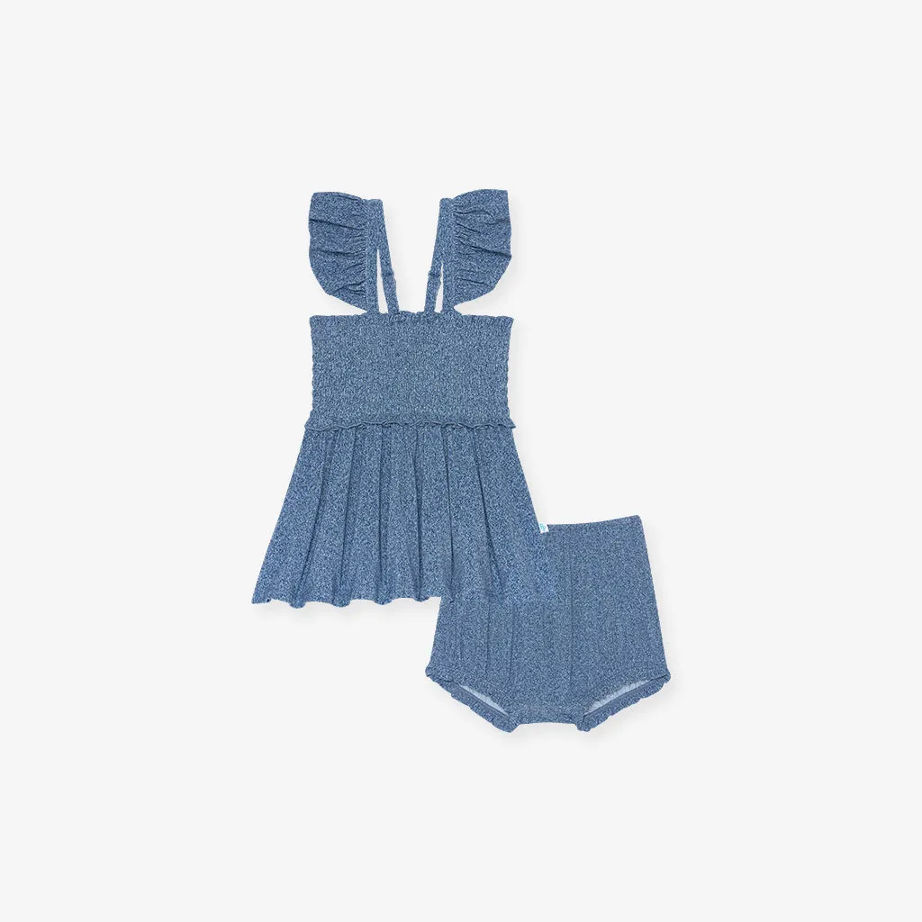 Indigo Denim Smocked Babydoll Bummie Set