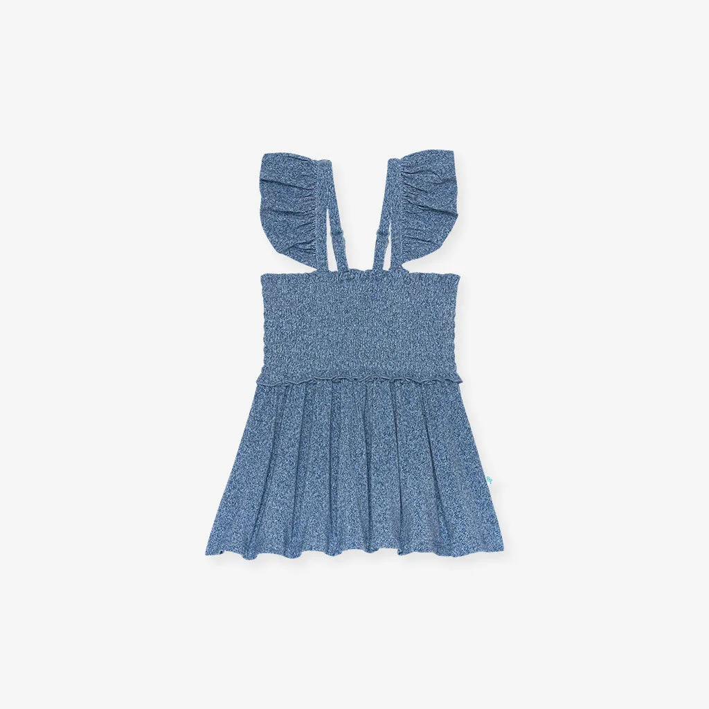 Indigo Denim Smocked Babydoll Bummie Set