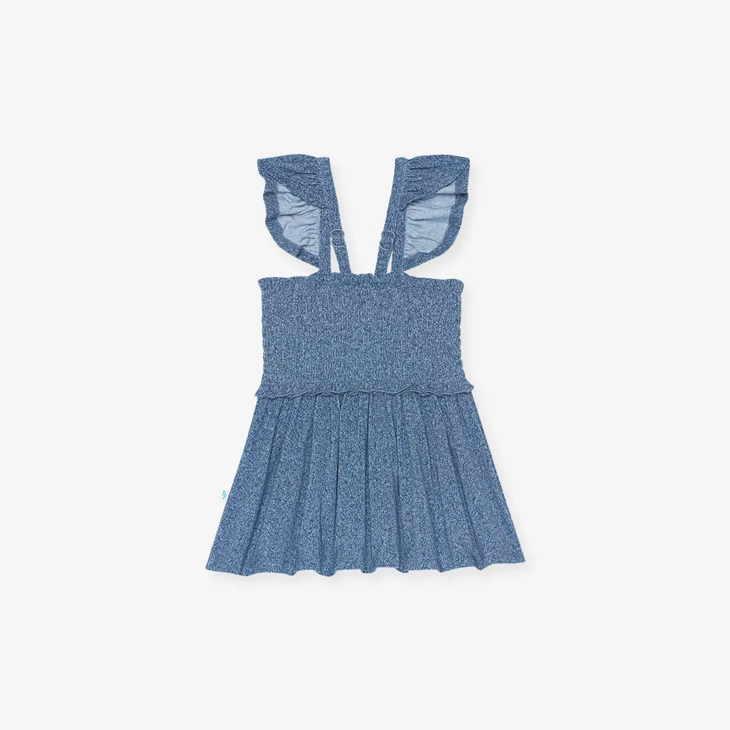 Indigo Denim Smocked Babydoll Bummie Set