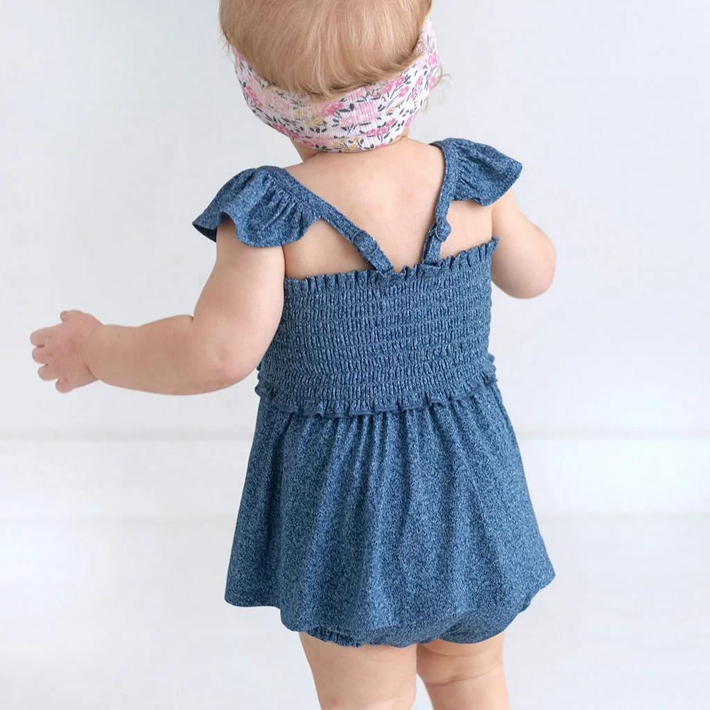 Indigo Denim Smocked Babydoll Bummie Set