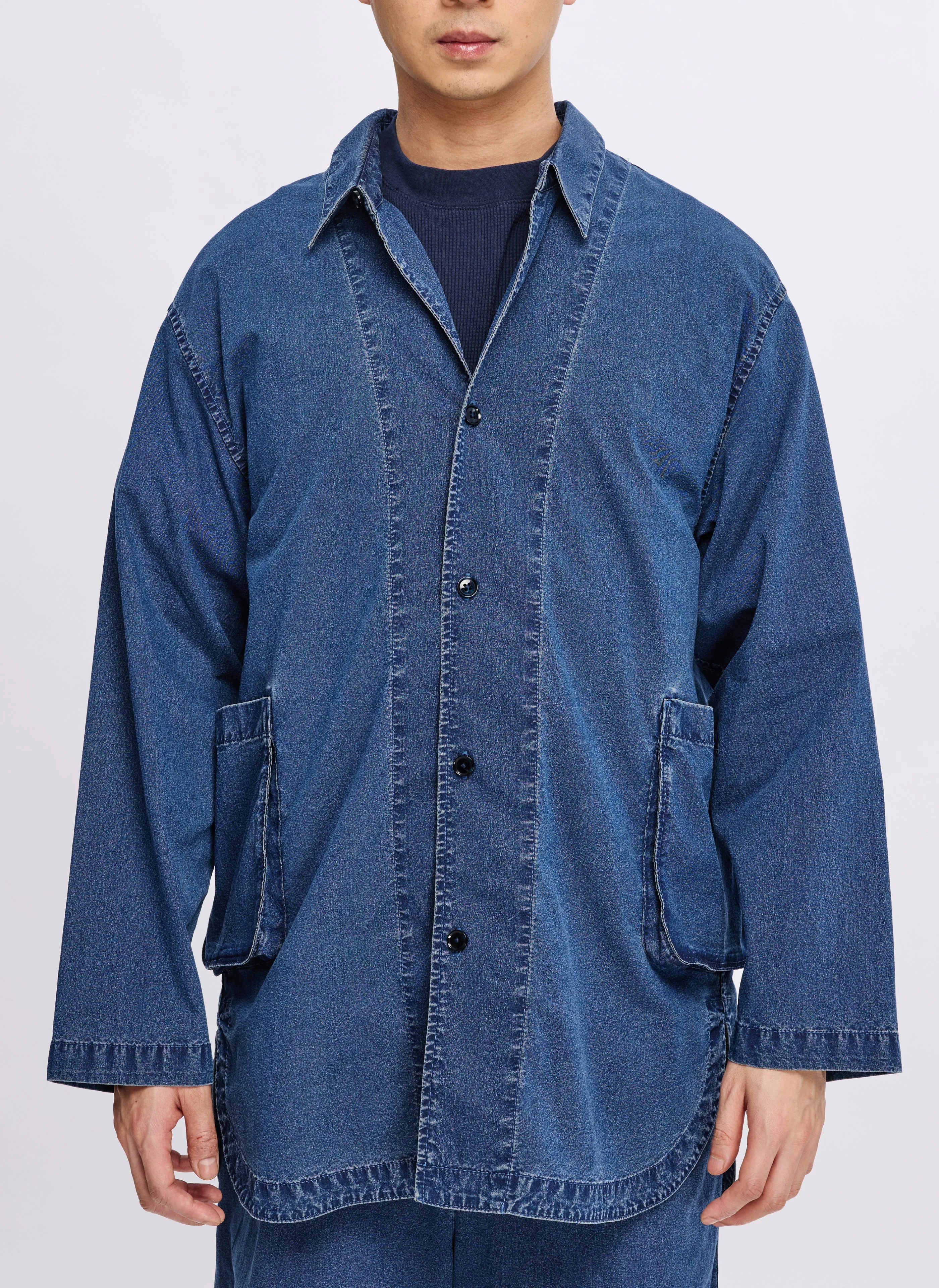 Indigo Dye Cotton Nylon Enzyme Bleach Washed Jacket